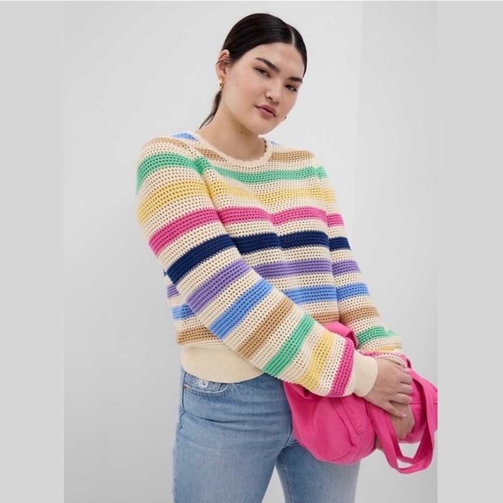 GAP || Multicolor Striped Crotchet Women's Sweater. Sz. XS - Picture 4 of 14